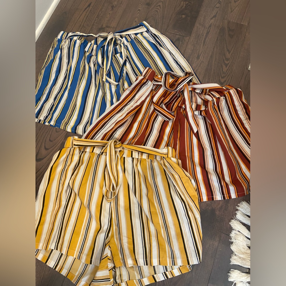 Three pairs of Shein Paper Bag Waist Striped Shorts